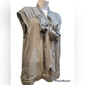 ✨Ann Taylor LOFT Periwinkle Teal Gauze Front Tie Banded Waist Sleeveless Blouse✨